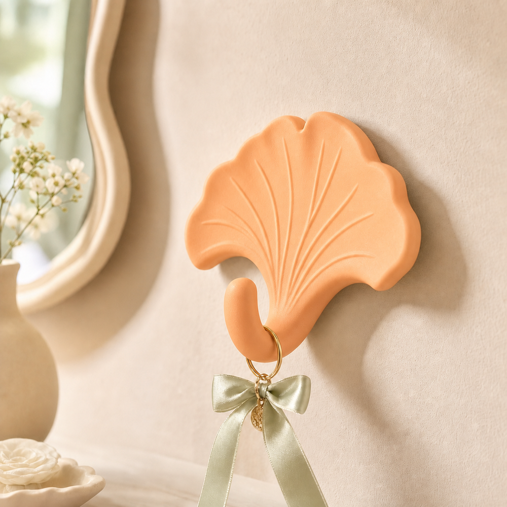 Ginkgo Leaf Wall Hook, Pastel Botanical Decor — Orange color variant