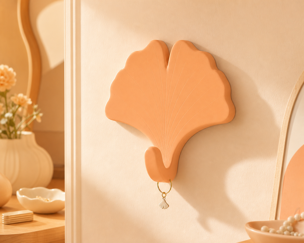 Ginkgo Leaf Wall Hook, Pastel Botanical Key Hook, Cute Entry Room Decor — Orange color variant