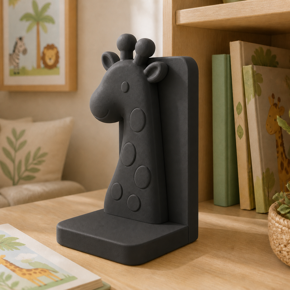 Giraffe Bookend, Pastel Safari Book Stand, Cute Nursery Bookshelf Decor Gift — Black color variant