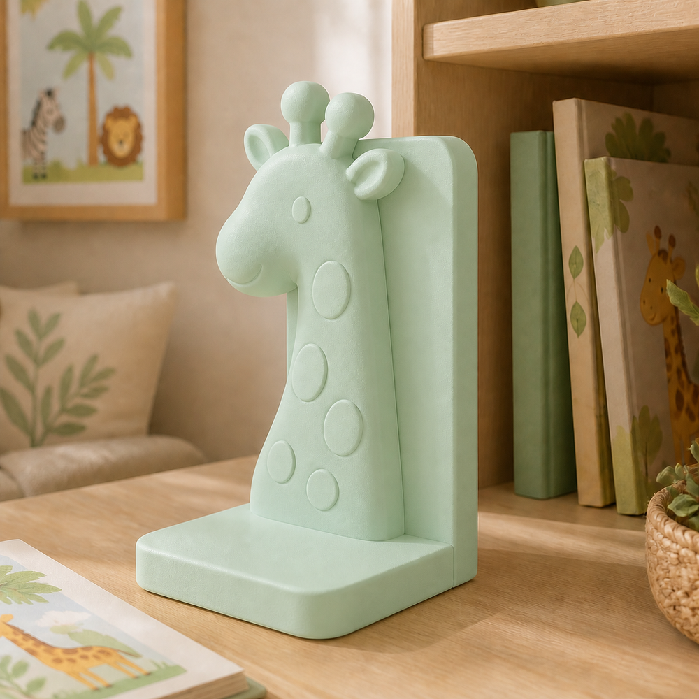 Giraffe Bookend, Pastel Safari Book Stand, Cute Nursery Bookshelf Decor Gift — Green color variant