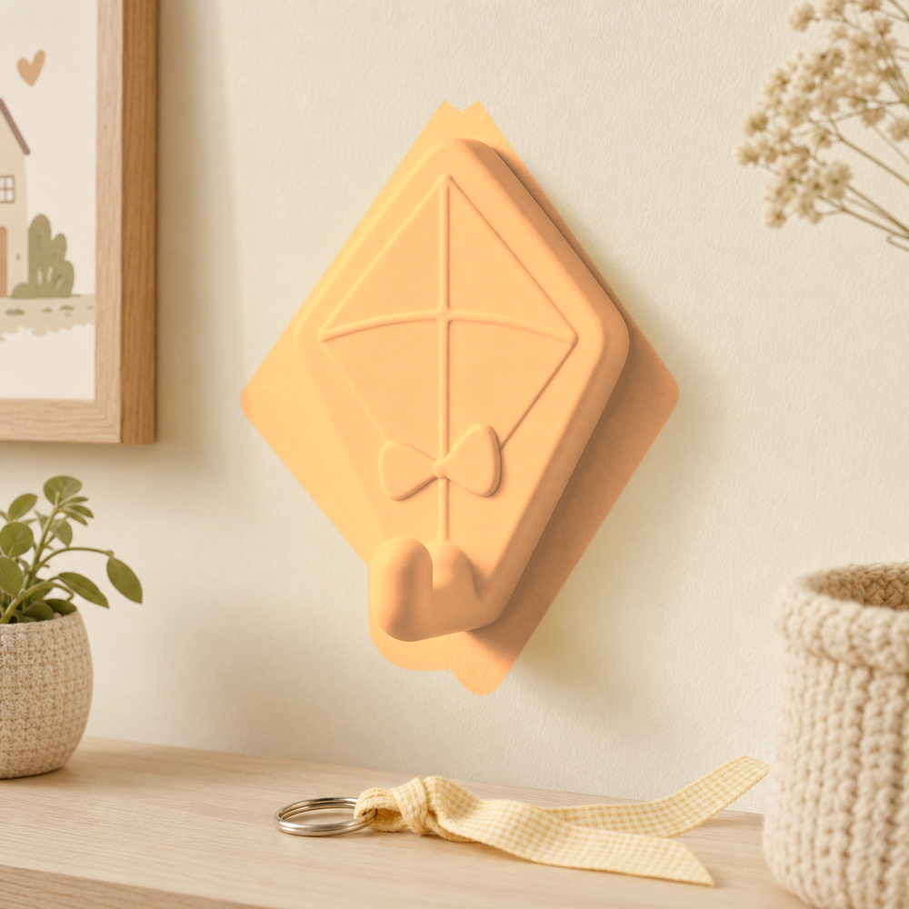 Kite Wall Hook, Adhesive Key Holder, Pastel Nursery Entryway Room Decor — Orange color variant