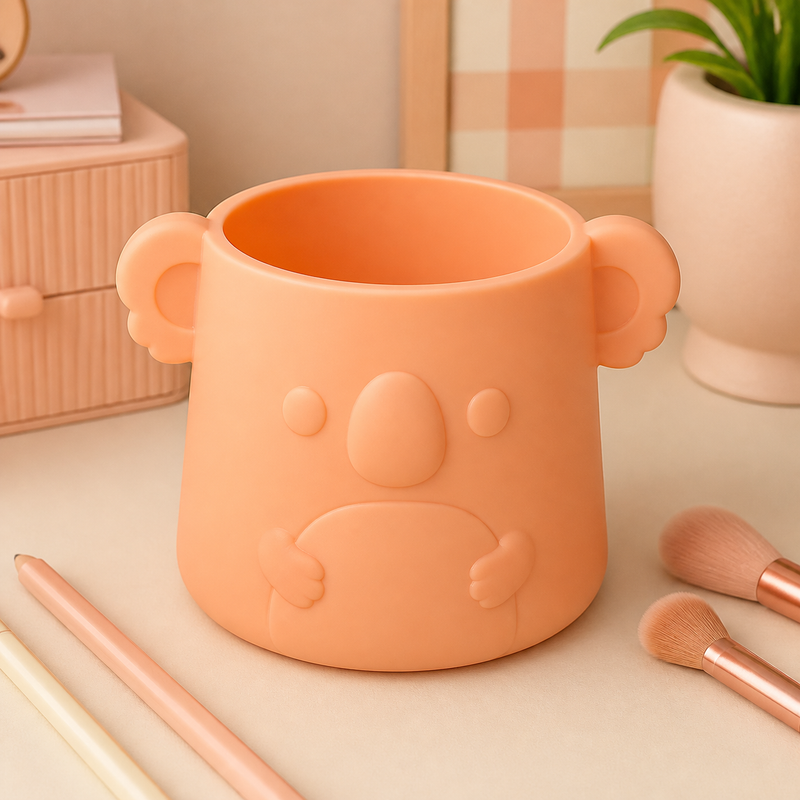 Koala Pencil Cup, Cute Pastel Desk Organizer, Dorm Room Decor Gift — Orange color variant