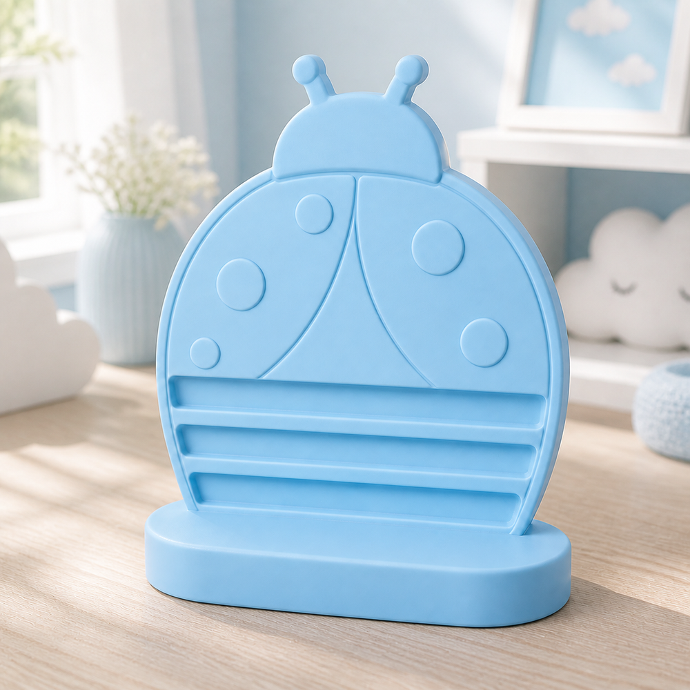 Ladybug Earring and Hair Clip Display, Pastel Vanity Organizer, Cute Desk Decor Gift — Blue color variant