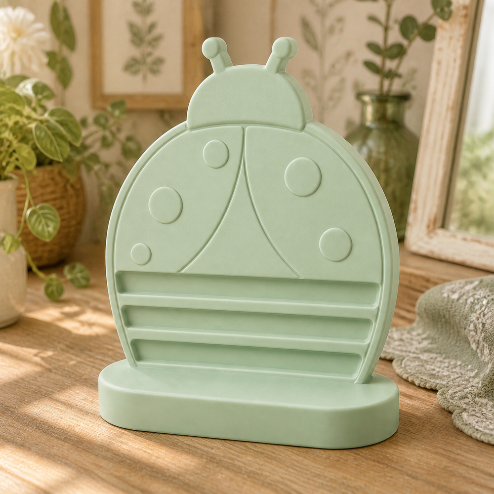 Ladybug Earring and Hair Clip Display, Pastel Vanity Organizer, Cute Desk Decor Gift — Green color variant