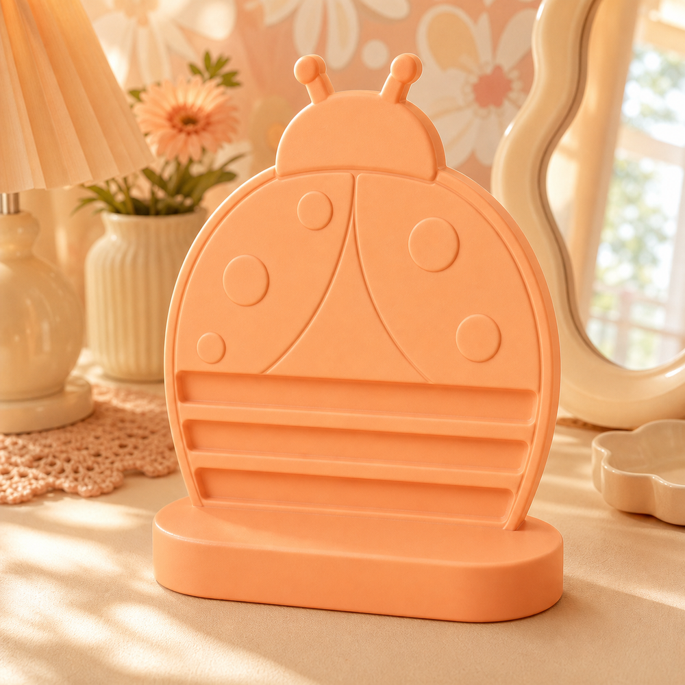 Ladybug Earring and Hair Clip Display, Pastel Vanity Organizer, Cute Desk Decor Gift — Orange color variant