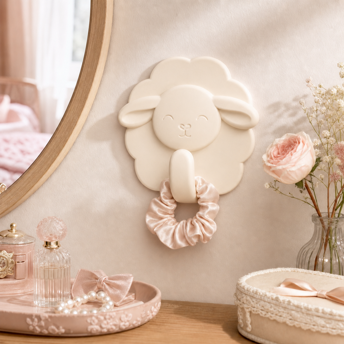 Lamb Wall Hook, Pastel Nursery Room Decor — Beige color variant