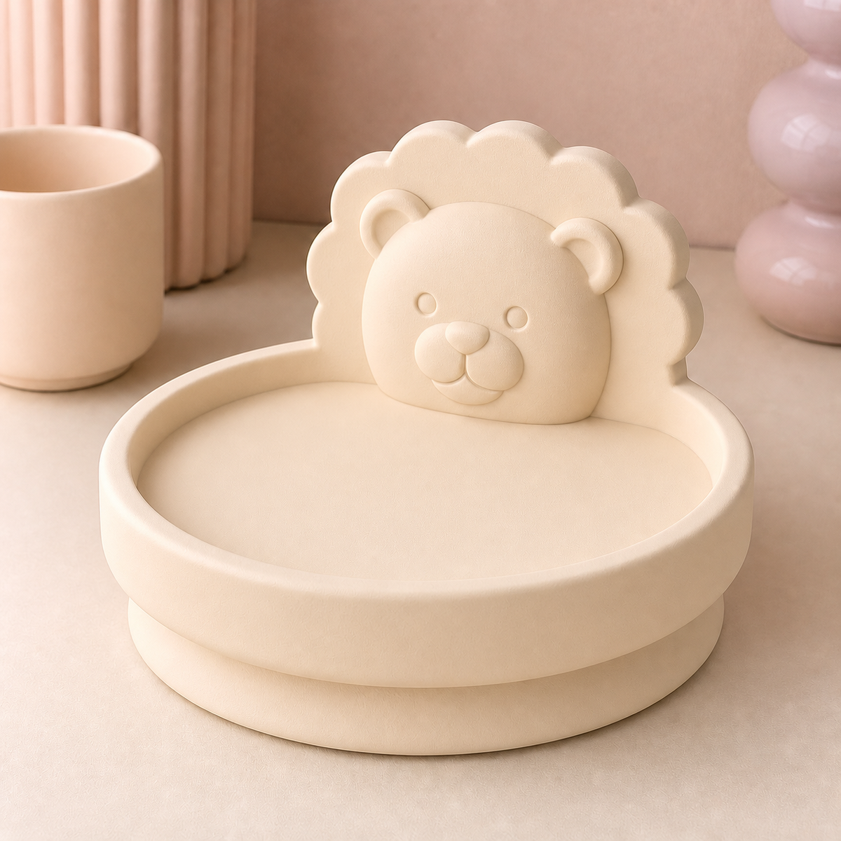 Leo Lion Display Riser, Zodiac Shelf Accent Stand, Pastel Vanity Decor — Beige color variant