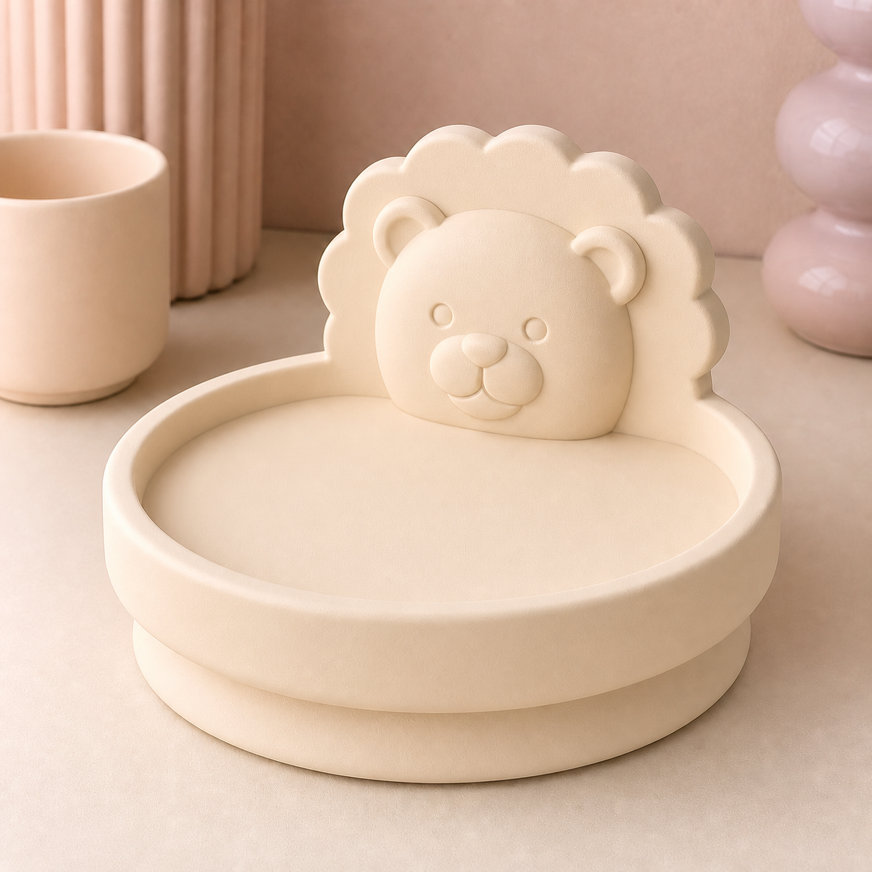 Leo Lion Display Riser, Zodiac Shelf Accent Stand, Pastel Vanity Decor — Beige color variant