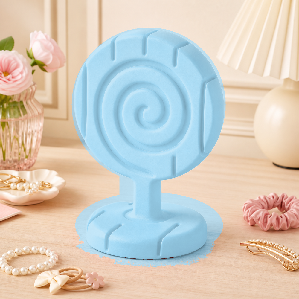 Lollipop Earring Stand, Hair Clip Holder, Pastel Vanity Organizer, Cute Desk Decor — Blue color variant
