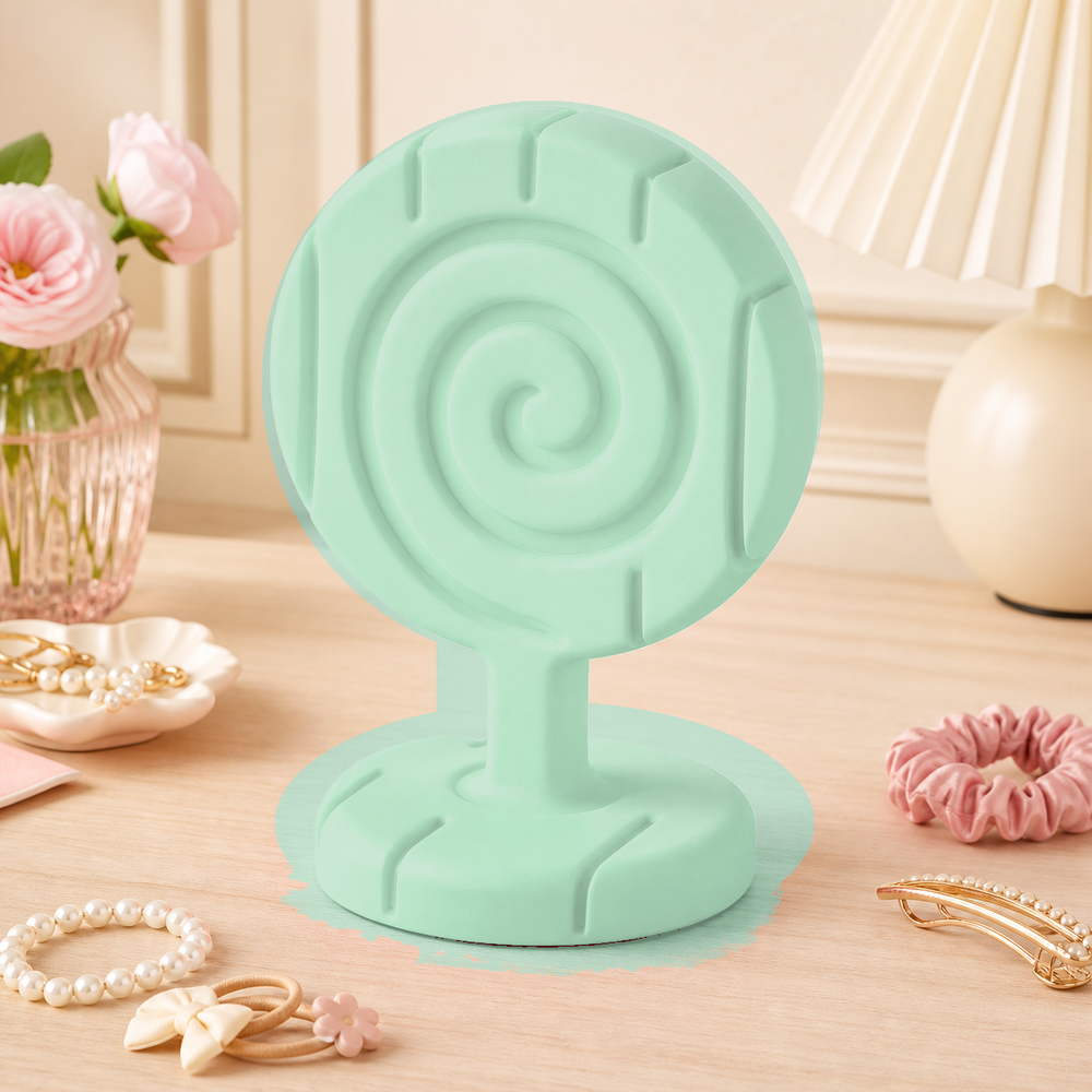 Lollipop Earring Stand, Hair Clip Holder, Pastel Vanity Organizer, Cute Desk Decor — Green color variant