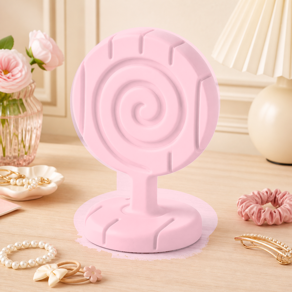 Lollipop Earring Stand, Hair Clip Holder, Pastel Vanity Organizer, Cute Desk Decor — Pink color variant