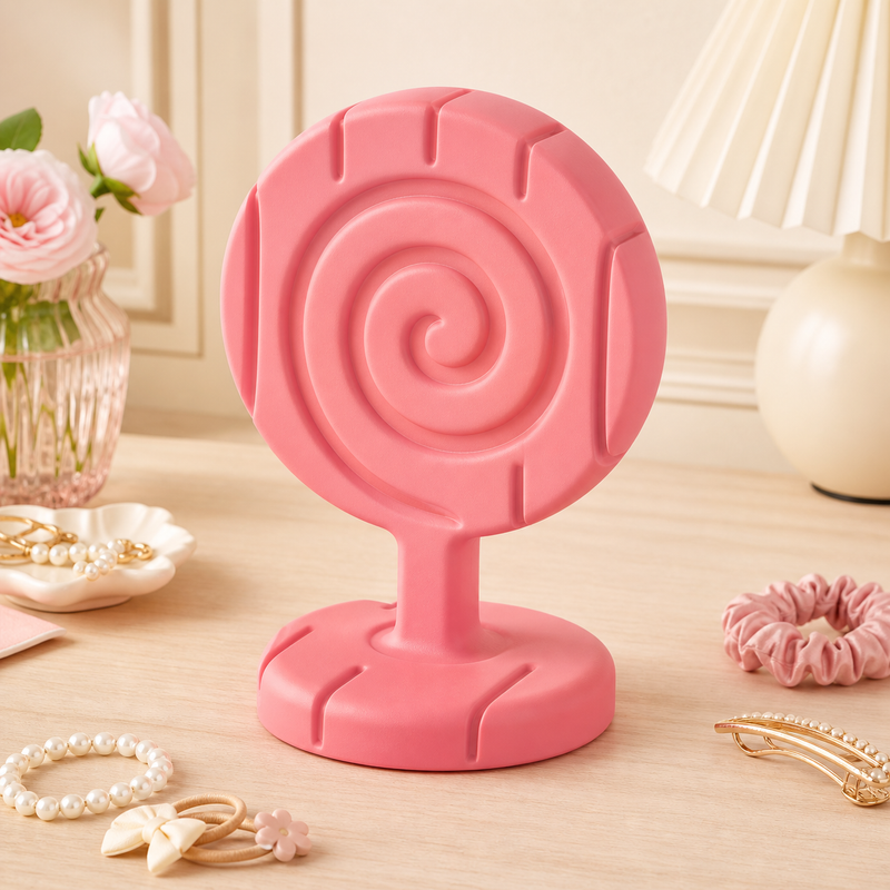 Lollipop Earring Stand, Hair Clip Holder, Pastel Vanity Organizer, Cute Desk Decor — Red color variant