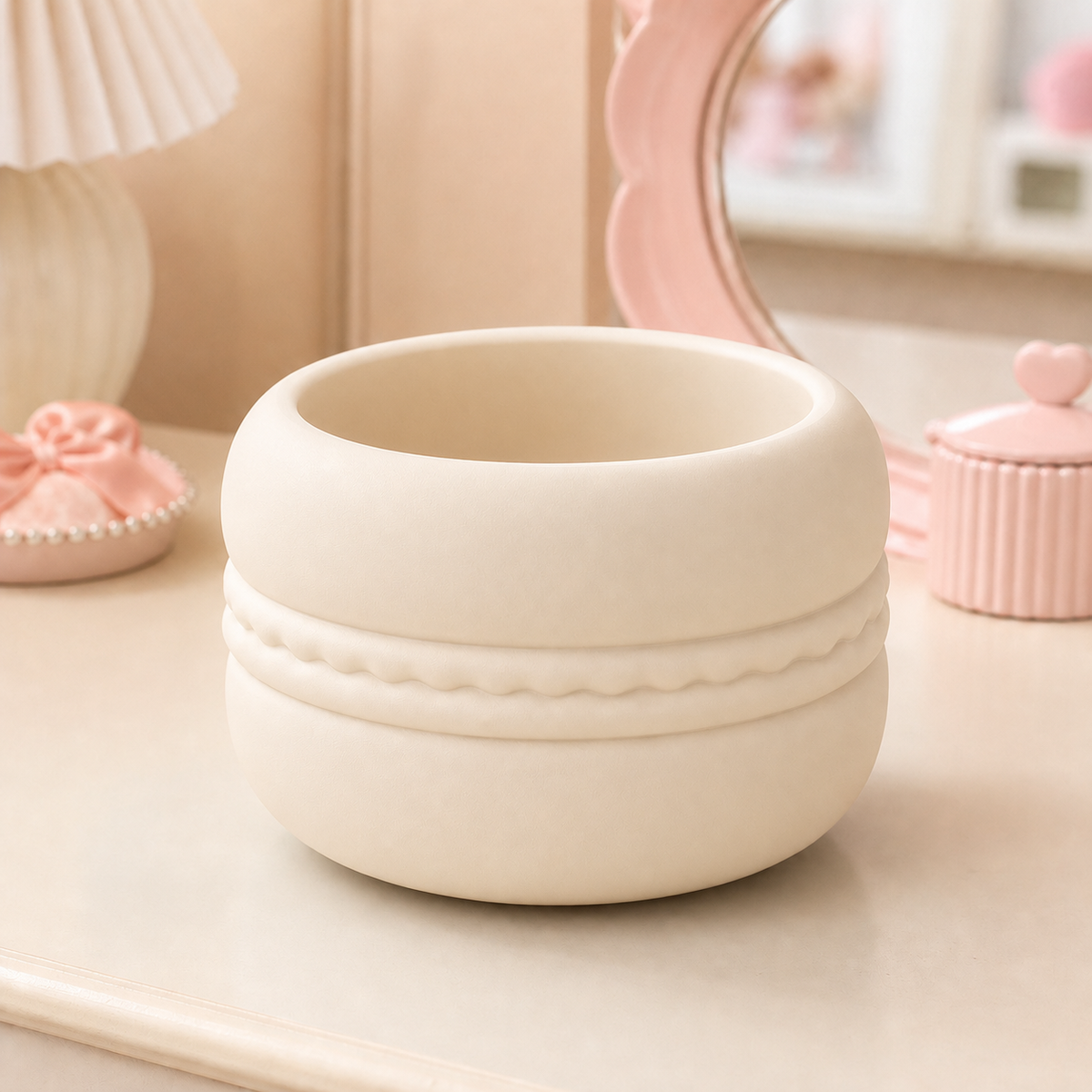 Macaron Decor Cachepot, Pastel Desk Pot, Cute Vanity Organizer Gift — Beige color variant