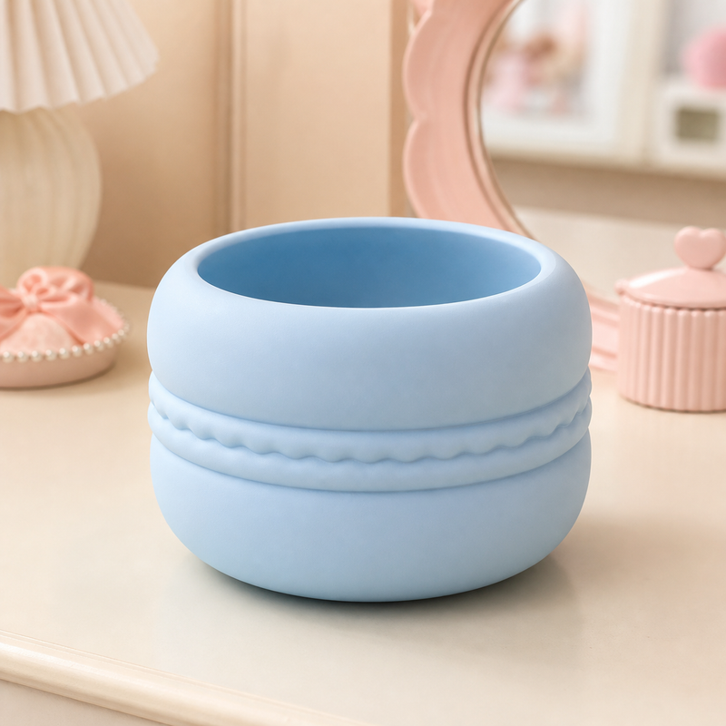 Macaron Decor Cachepot, Pastel Desk Pot, Cute Vanity Organizer Gift — Blue color variant