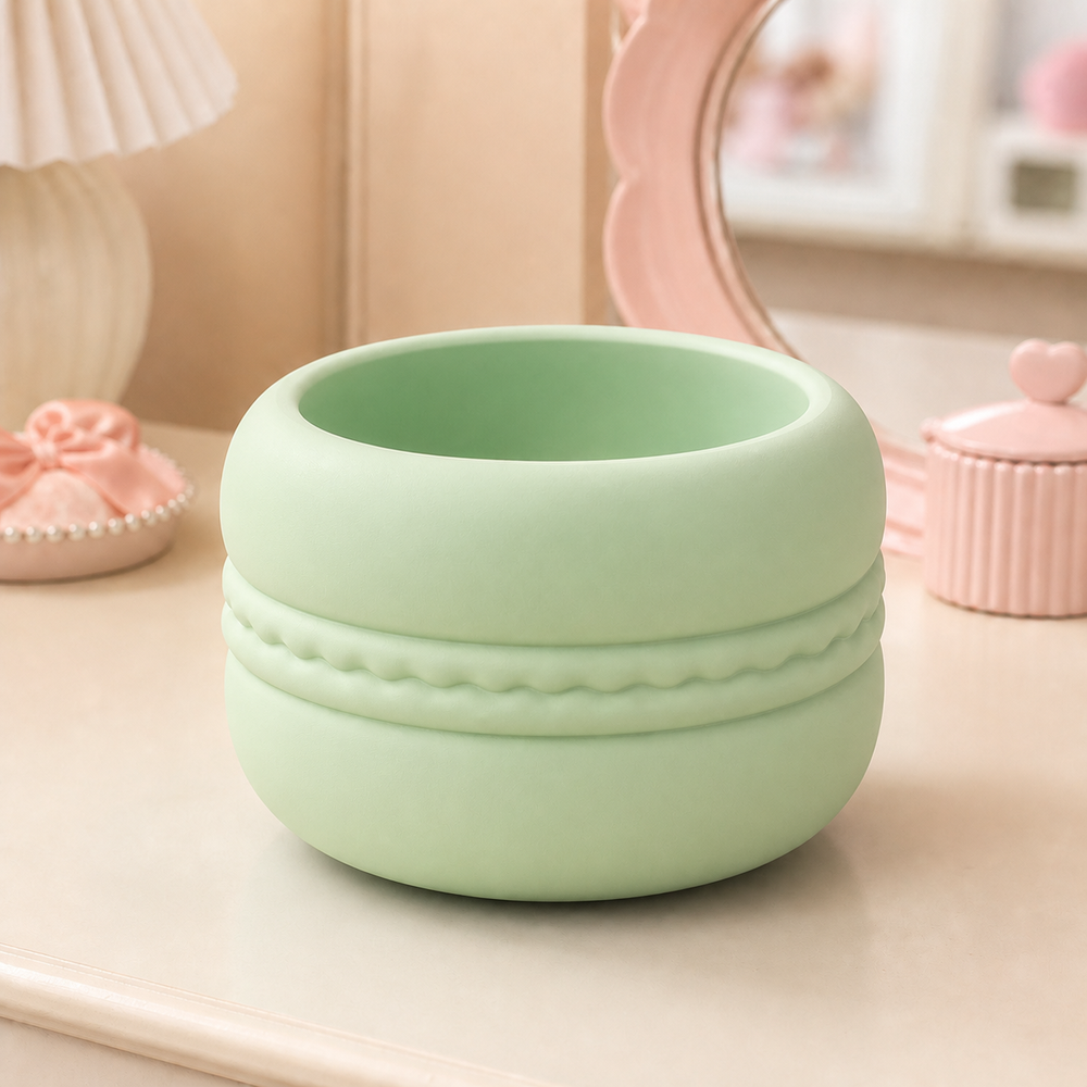Macaron Decor Cachepot, Pastel Desk Pot, Cute Vanity Organizer Gift — Green color variant