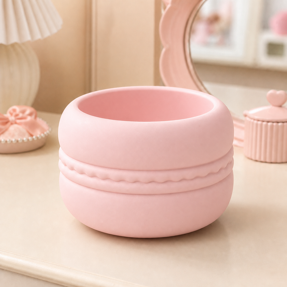 Macaron Decor Cachepot, Pastel Desk Pot, Cute Vanity Organizer Gift — Pink color variant