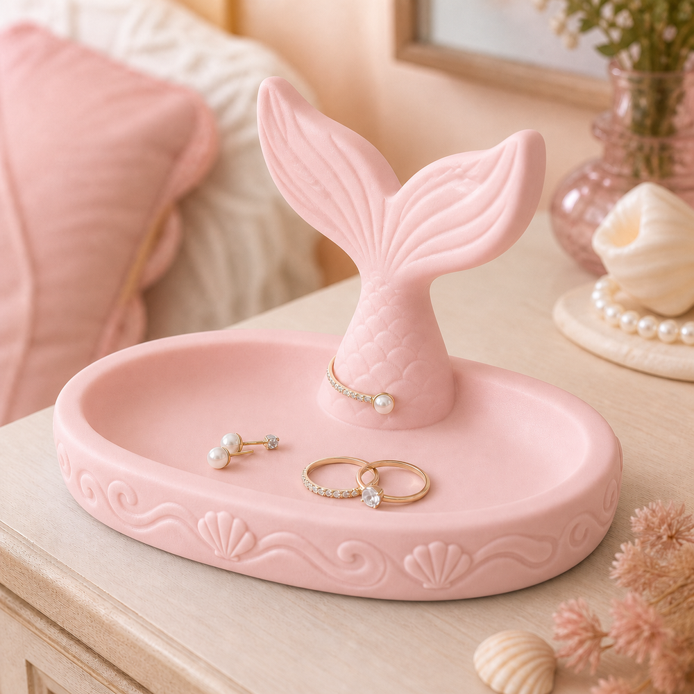 Mermaid Tail Ring Dish, Pastel Jewelry Tray — Pink color variant