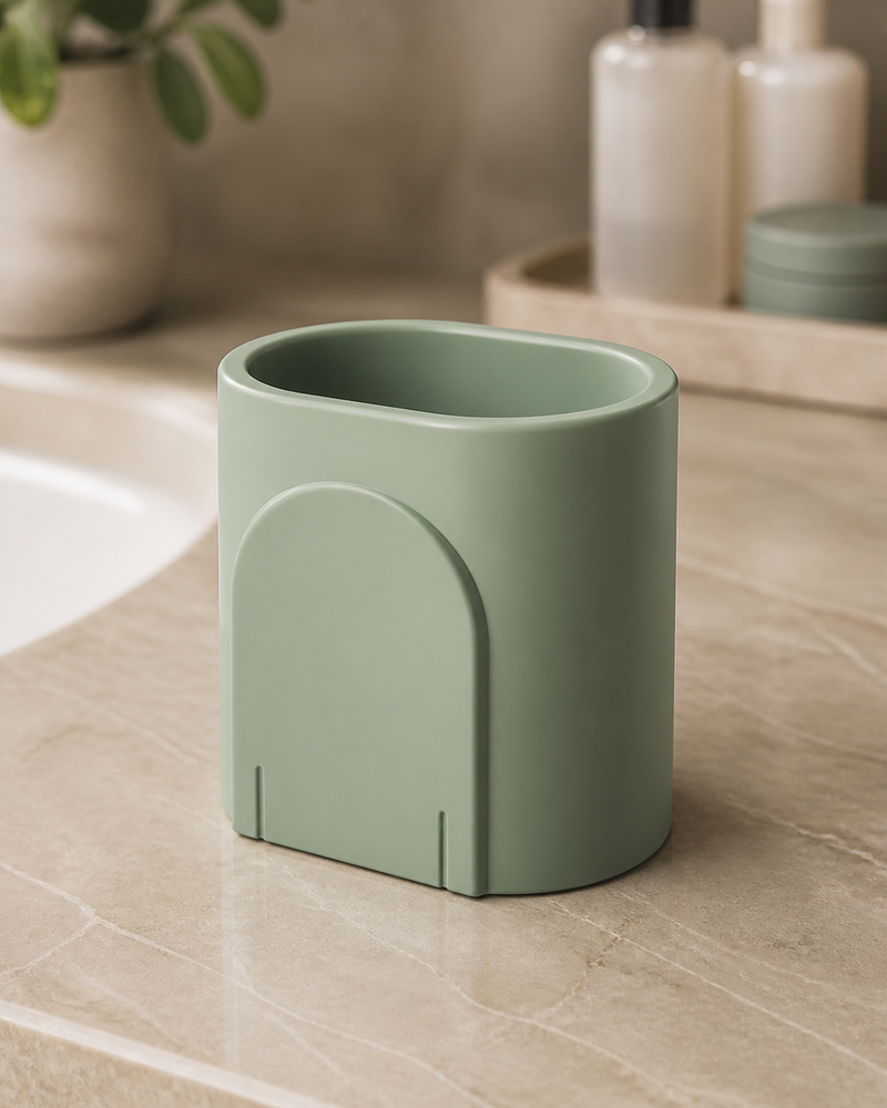 Modular Arc Brush Cup, Modern Pastel Bathroom Vanity Organizer for Makeup Brushes — Green color variant