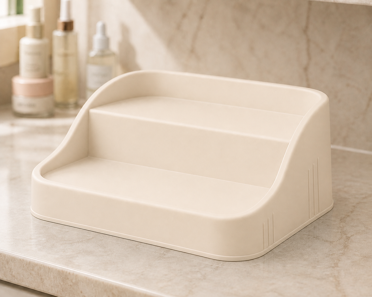 Modular Arc Vanity Riser, Modern Pastel Bathroom Counter Organizer Shelf Stand — Beige color variant