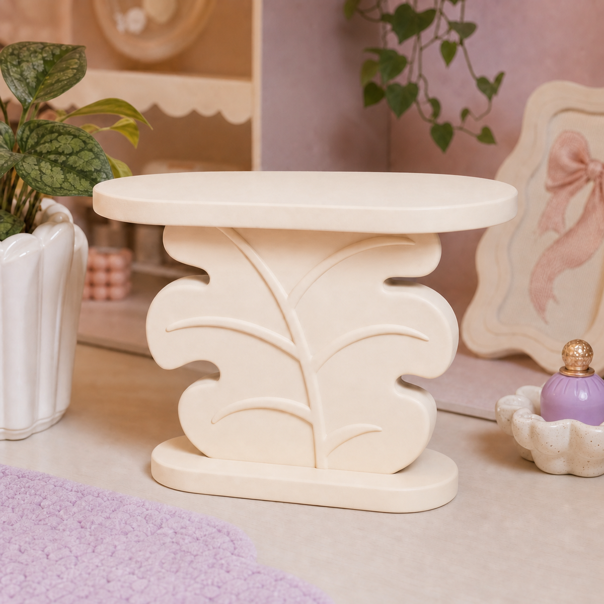 Monstera Leaf Display Riser, Pastel Shelf Accent Stand — Beige color variant
