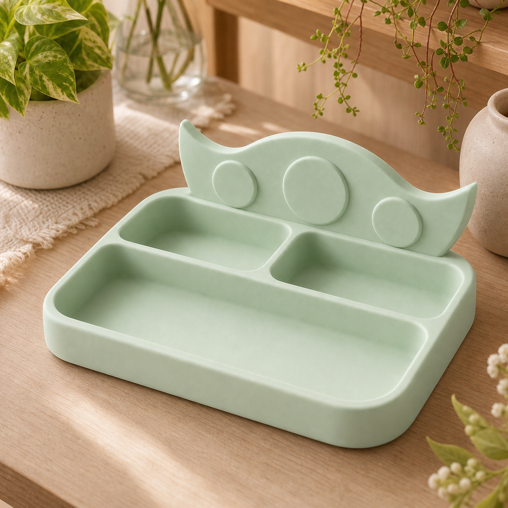 Moon Phase Desk Organizer, Pastel Divided Catchall Tray, Celestial Room Decor — Green color variant