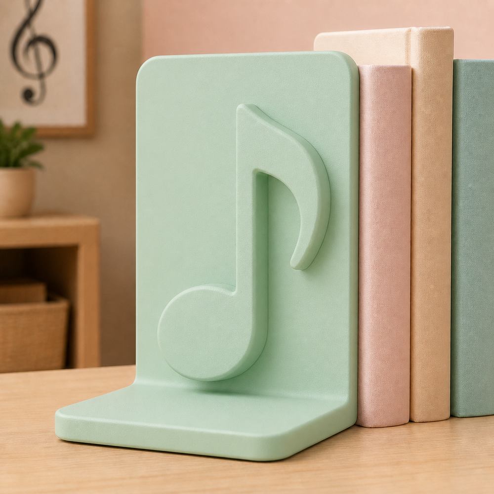 Music Note Bookend, Music Lover Gift, Teacher Desk Decor, Pastel Bookshelf Accent — Green color variant