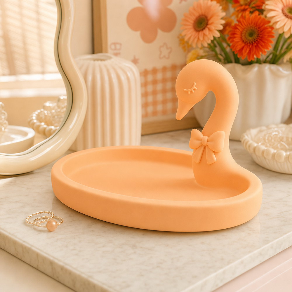 Vanity Tray, Pastel Swan Catchall, Coquette Bridesmaid Gift, Cute Vanity Decor — Orange lifestyle color variant