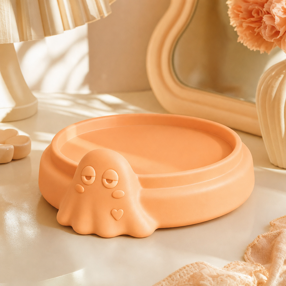 Display Riser, Pastel Ghost Candle Stand, Spooky Cute Dorm Room Decor — Orange lifestyle color variant