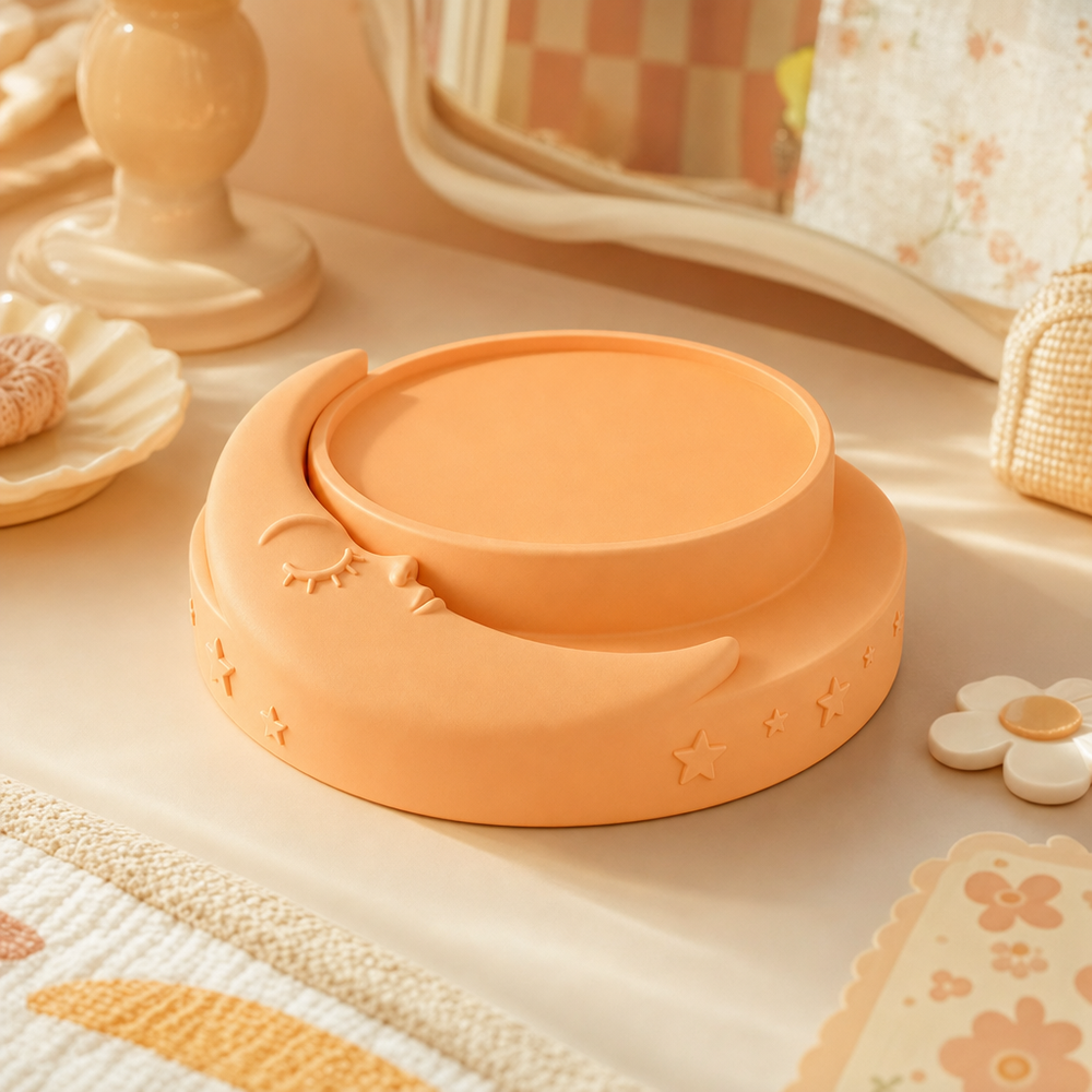 Display Riser, Pastel Crescent Moon Candle Stand, Celestial Vanity Decor — Orange lifestyle color variant