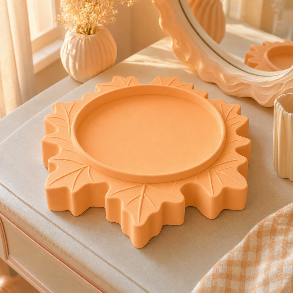 Display Riser, Pastel Maple Leaf Candle Stand, Cottagecore Shelf Accent — Orange lifestyle color variant