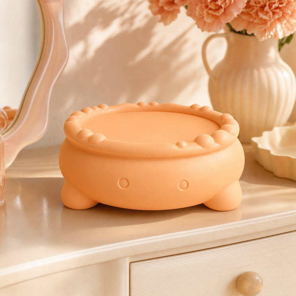 Display Riser, Pastel Cauldron Stand, Fairycore Shelf Decor, Cute Candle Pedestal — Orange lifestyle color variant