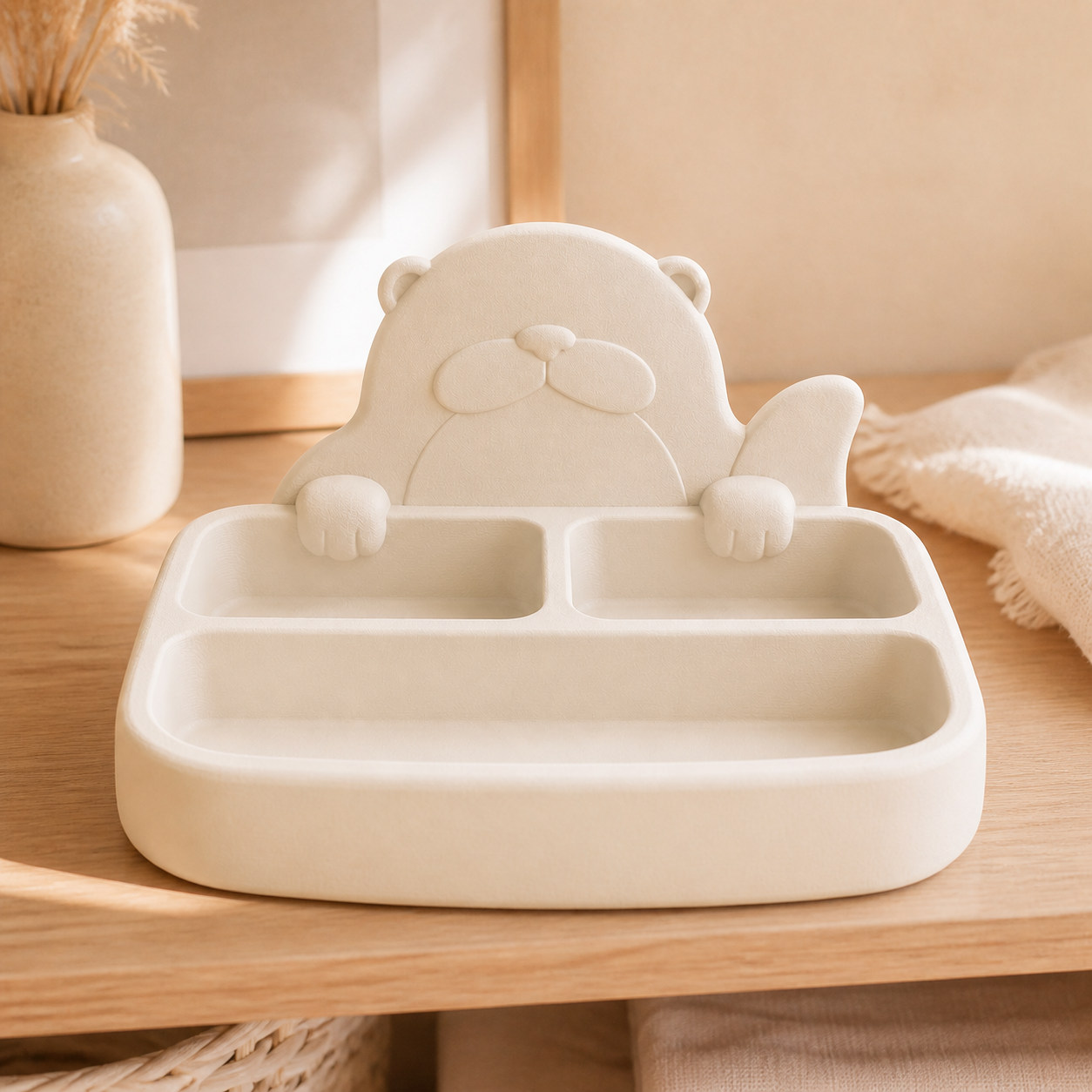 Otter Desk Organizer, Pastel Divided Catchall Tray, Cute Vanity Room Decor — Beige color variant