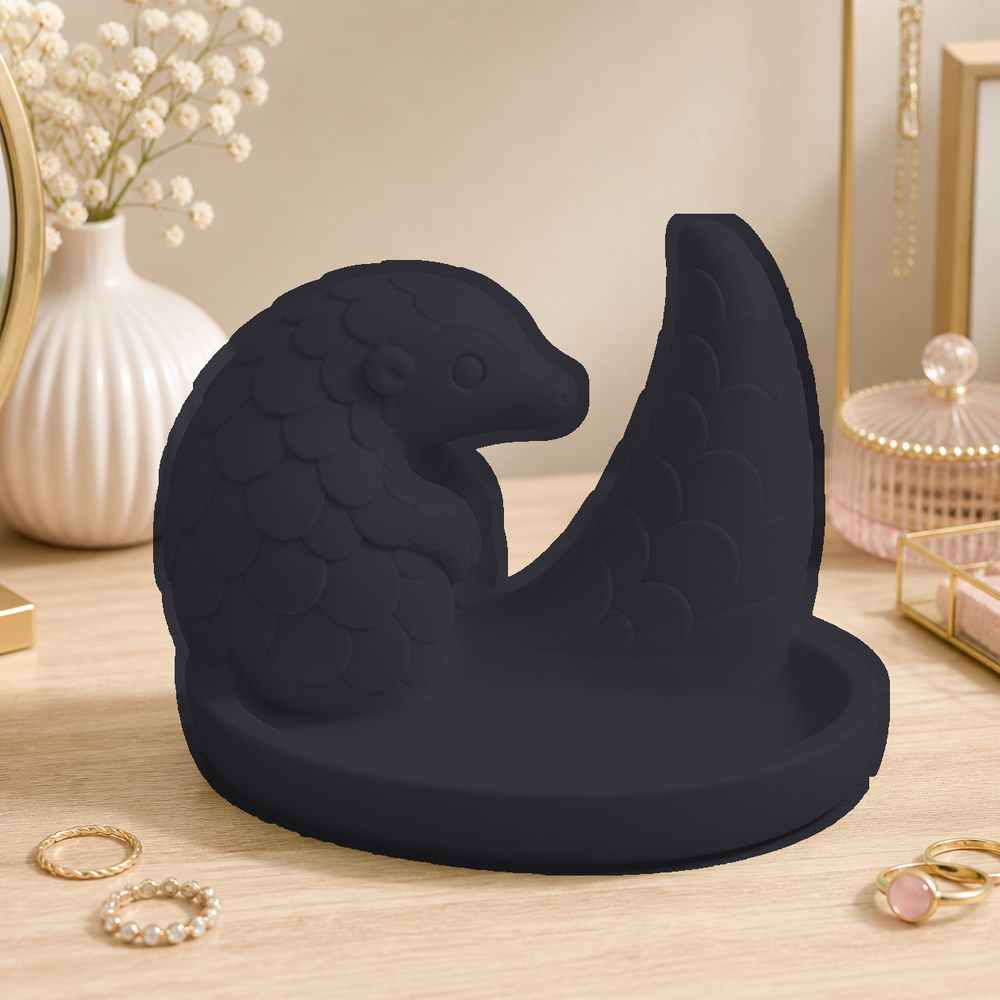 Pangolin Ring Holder, Pastel Jewelry Dish, Cute Vanity Desk Decor Gift — Black color variant