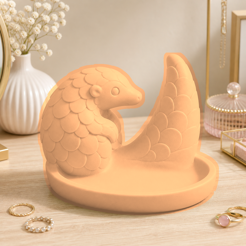 Pangolin Ring Holder, Pastel Jewelry Dish, Cute Vanity Desk Decor Gift — Orange color variant