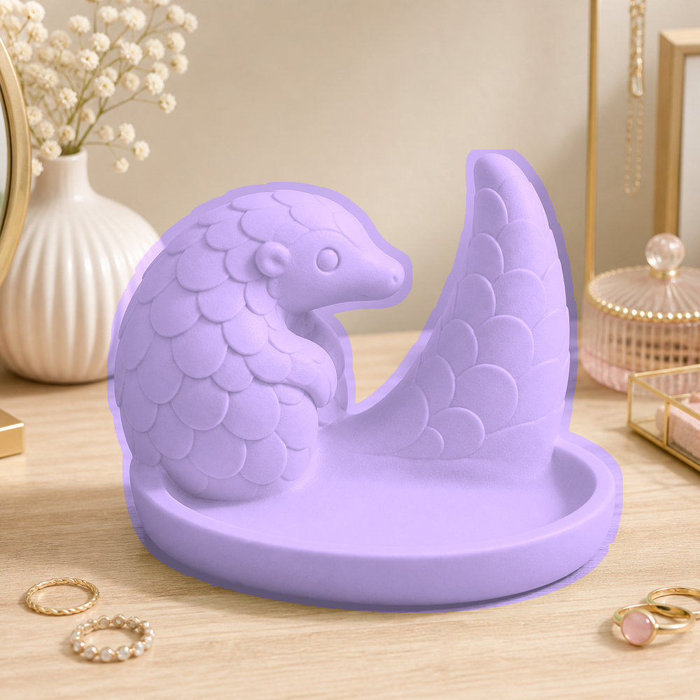 Pangolin Ring Holder, Pastel Jewelry Dish, Cute Vanity Desk Decor Gift — Purple color variant