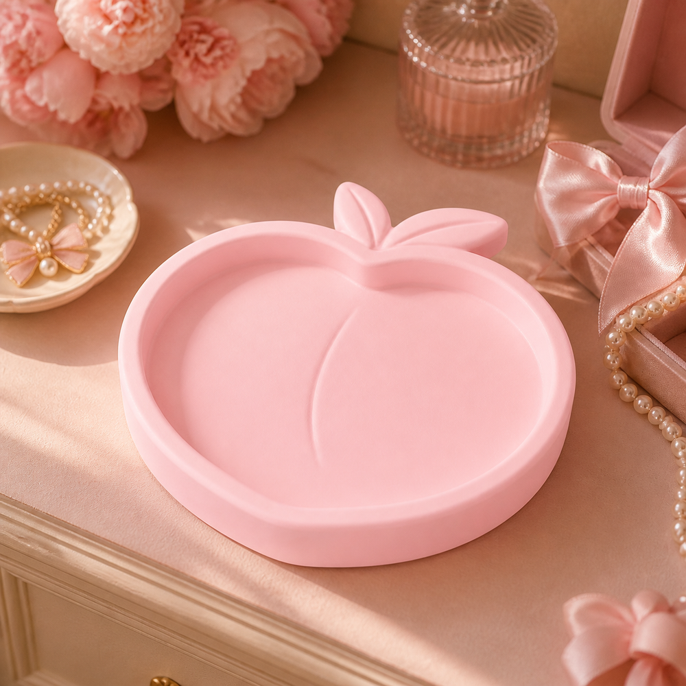 Peach Vanity Tray, Pastel Catchall Dish, Cute Desk Decor, Kawaii Gift — Pink color variant