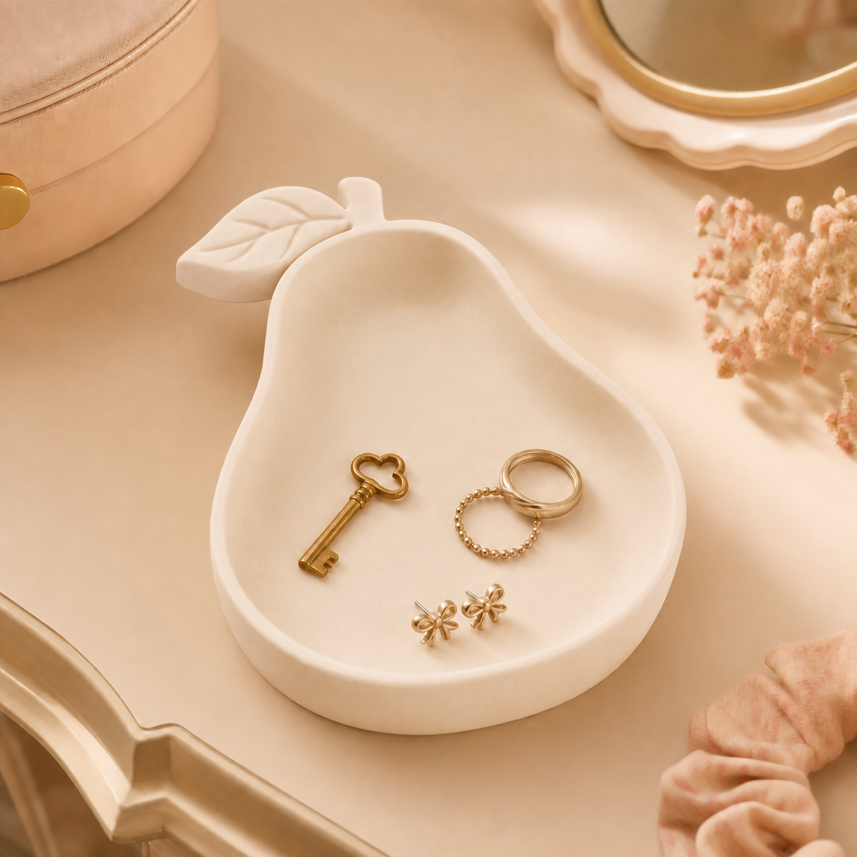 Pear Trinket Bowl, Pastel Jewelry Catchall — Beige color variant
