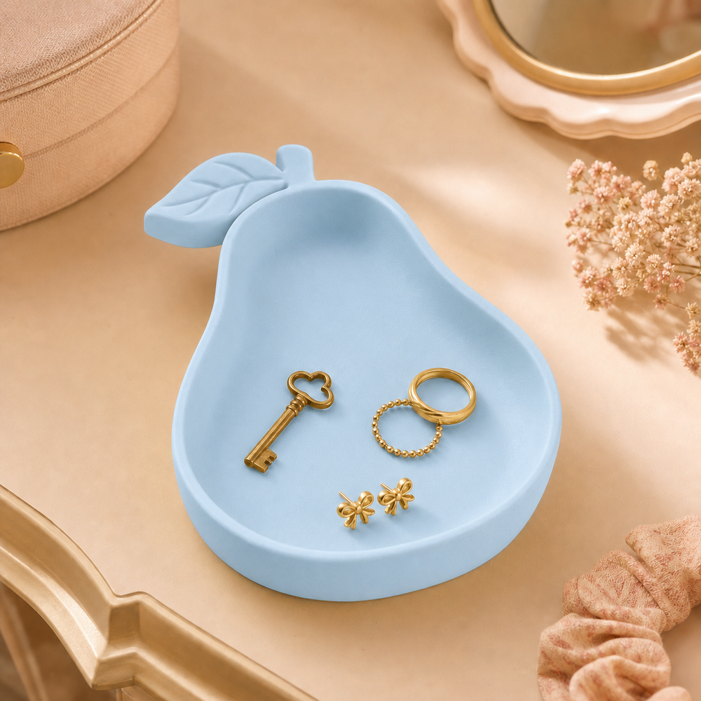 Pear Trinket Bowl, Pastel Jewelry Catchall — Blue color variant
