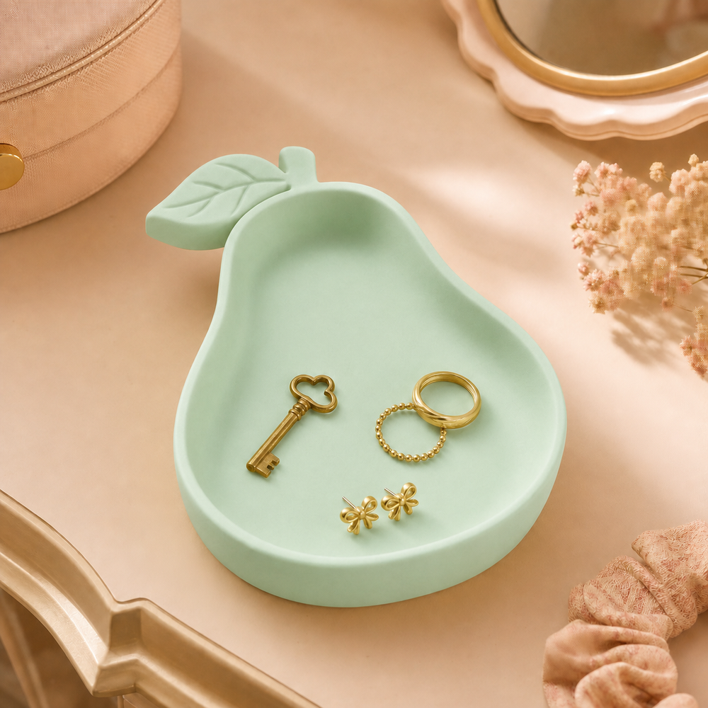 Pear Trinket Bowl, Pastel Jewelry Catchall — Green color variant