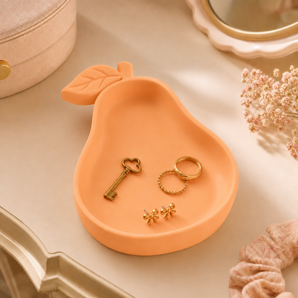 Pear Trinket Bowl, Pastel Jewelry Catchall — Orange color variant