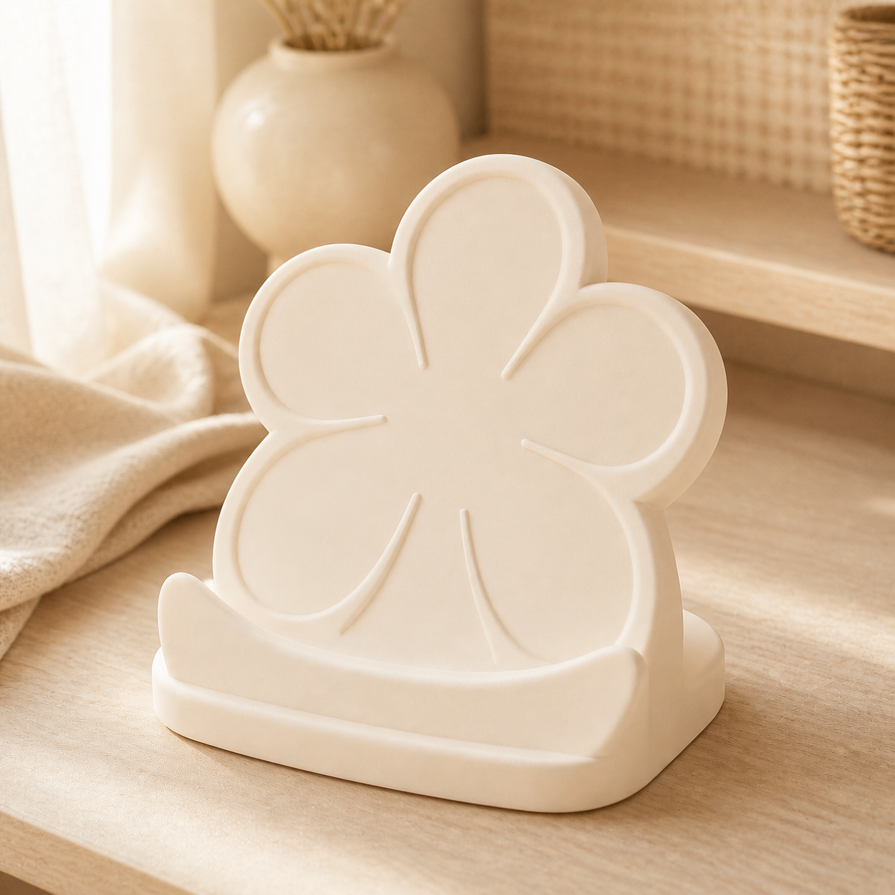 Petal Phone Stand, Pastel Desk Phone Holder, Cute Vanity Dorm Room Decor Gift — Beige color variant