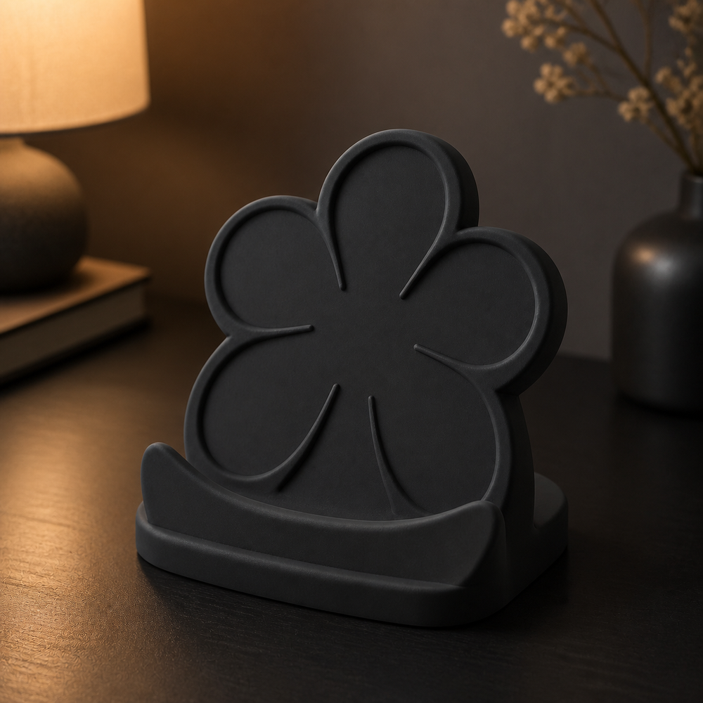 Petal Phone Stand, Pastel Desk Phone Holder, Cute Vanity Dorm Room Decor Gift — Black color variant
