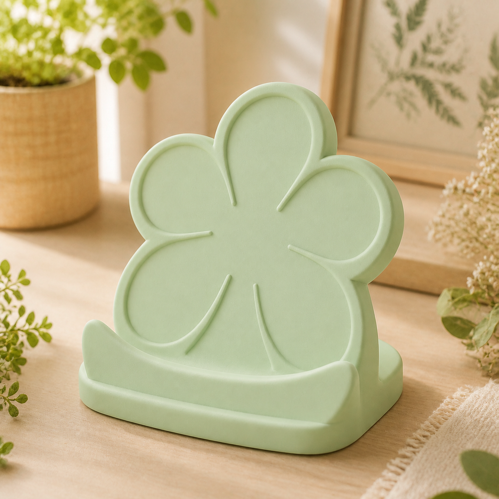 Petal Phone Stand, Pastel Desk Phone Holder, Cute Vanity Dorm Room Decor Gift — Green color variant
