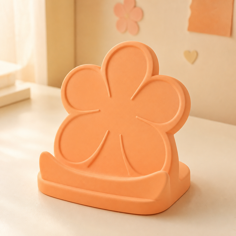 Petal Phone Stand, Pastel Desk Phone Holder, Cute Vanity Dorm Room Decor Gift — Orange color variant
