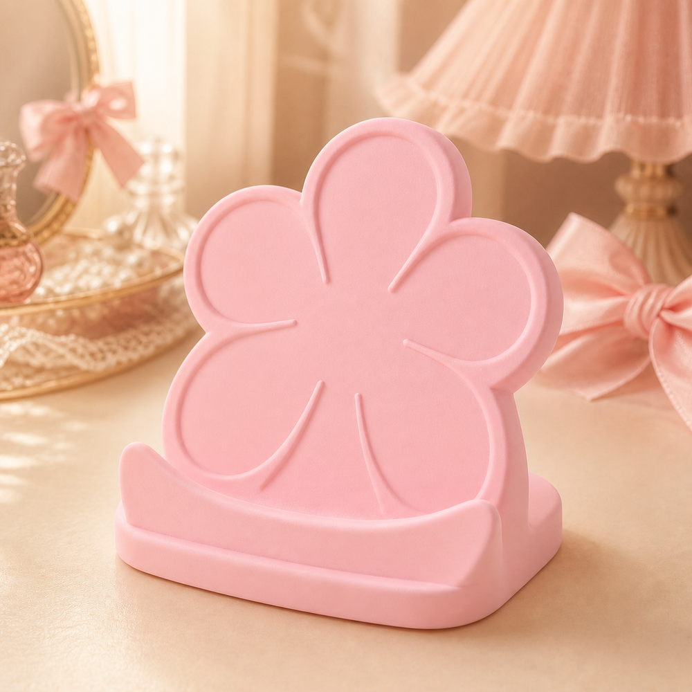 Petal Phone Stand, Pastel Desk Phone Holder, Cute Vanity Dorm Room Decor Gift — Pink color variant