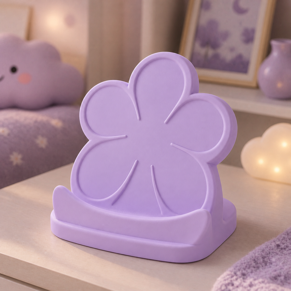 Petal Phone Stand, Pastel Desk Phone Holder, Cute Vanity Dorm Room Decor Gift — Purple color variant