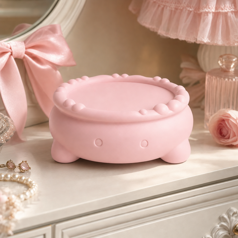 Display Riser, Pastel Cauldron Stand, Fairycore Shelf Decor, Cute Candle Pedestal — Pink lifestyle color variant