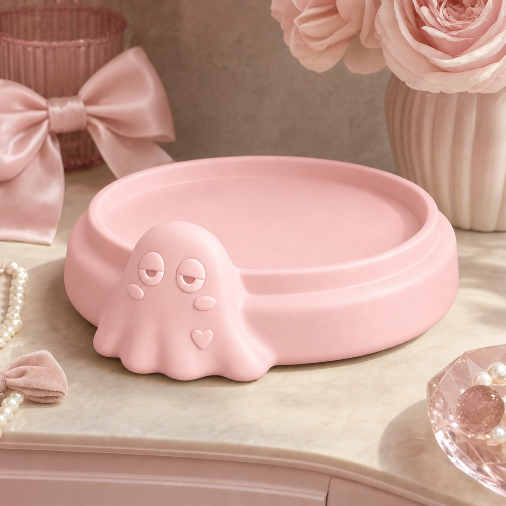 Display Riser, Pastel Ghost Candle Stand, Spooky Cute Dorm Room Decor — Pink lifestyle color variant