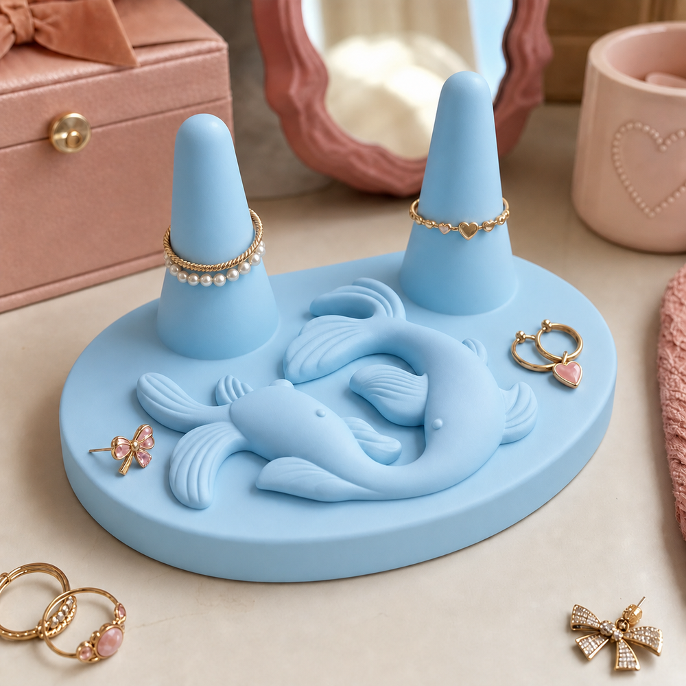 Pisces Fish Jewelry Holder, Pastel Zodiac Ring Stand — Blue color variant