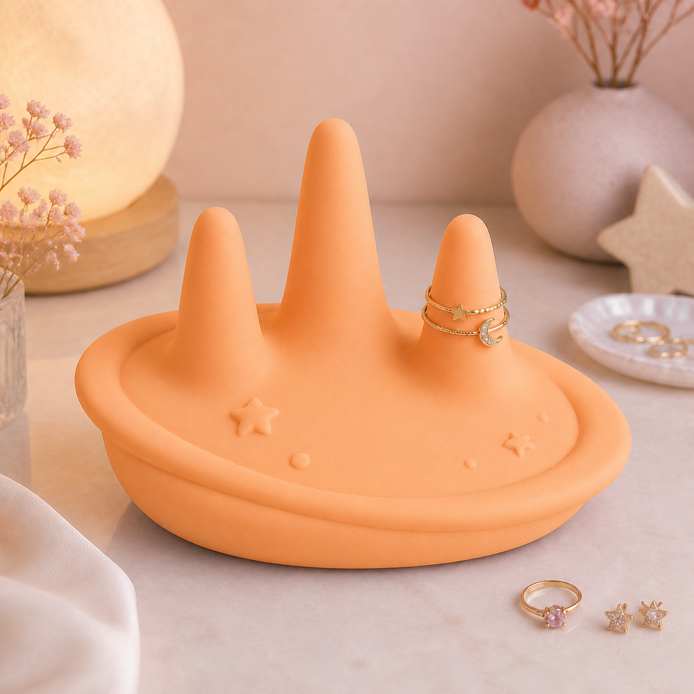Planet Jewelry Holder, Celestial Ring Cone Tray, Pastel Vanity Organizer Gift — Orange color variant
